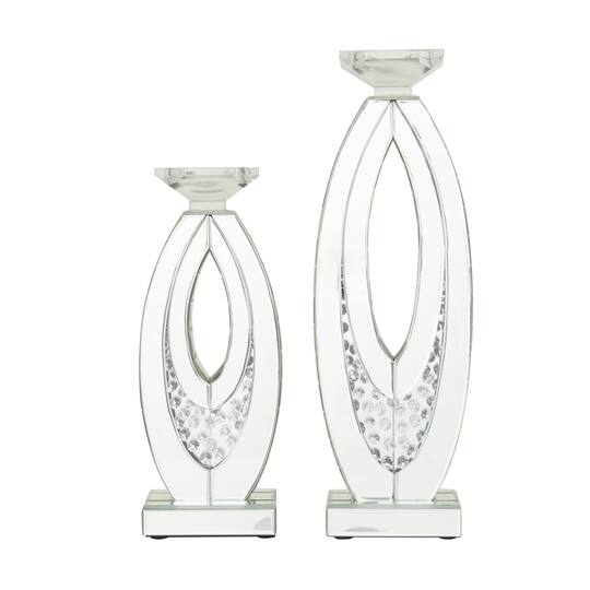 Set of 2 Clear MDF Glam Candle Holder, 17" x 6" x 4"